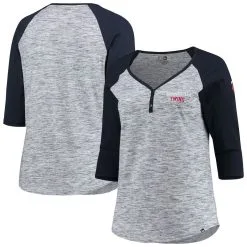 New Era Women's Navy Minnesota Twins Plus Size Space Dye 3/4-Sleeve Raglan Henley T-Shirt