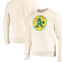 Majestic Threads Men's Threads Oatmeal Oakland Athletics Fleece Pullover Sweatshirt
