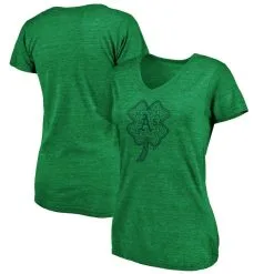 Fanatics Branded Women's Heathered Kelly Green Oakland Athletics St. Patrick's Day Paddy's Pride Tri-Blend V-Neck T-Shirt