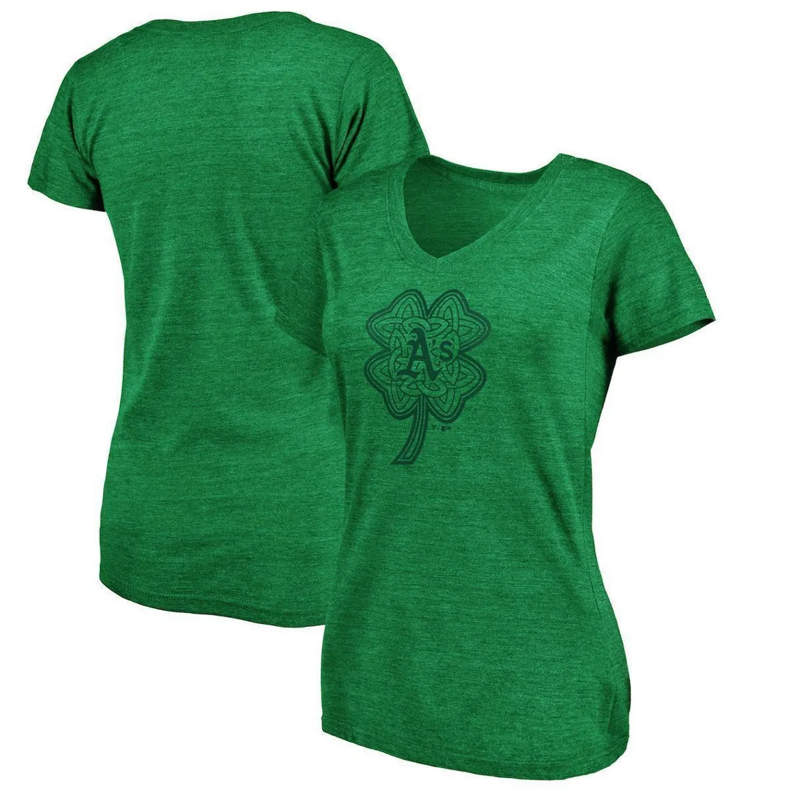 Fanatics Branded Women's Heathered Kelly Green Oakland Athletics St. Patrick's Day Paddy's Pride Tri-Blend V-Neck T-Shirt 2 Fanatics Branded Women's Heathered Kelly Green Oakland Athletics St. Patrick's Day Paddy's Pride Tri-Blend V-Neck T-Shirt - Image 2