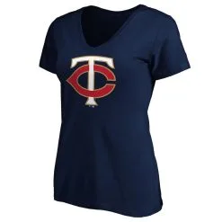 Fanatics Branded Women's Navy Minnesota Twins Core Official Logo V-Neck T-Shirt -Minnesota Twins Shop DSCO1140229071 1320 ALT2