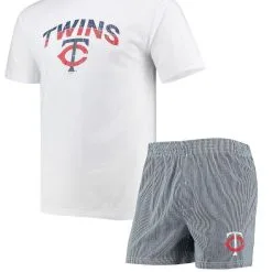 Men's Concepts Sport White/Navy Minnesota Twins Gateway T-Shirt & Boxer Shorts Sleep Set
