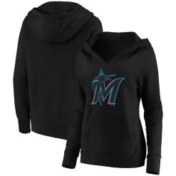 Fanatics Branded Women's Black Miami Marlins Official Logo Crossover V-Neck Pullover Hoodie