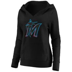 Fanatics Branded Women's Black Miami Marlins Official Logo Crossover V-Neck Pullover Hoodie -Minnesota Twins Shop DSCO1140296143 1007 ALT2