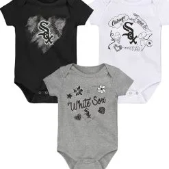 Outerstuff Girls Newborn & Infant Black/White/Heathered Gray Chicago White Sox 3-Pack Batter Up Bodysuit Set
