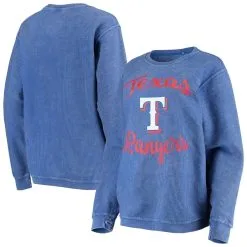G-III 4Her By Carl Banks Women's Royal Texas Rangers Script Comfy Cord Pullover Sweatshirt