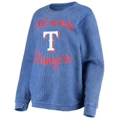 G-III 4Her By Carl Banks Women's Royal Texas Rangers Script Comfy Cord Pullover Sweatshirt -Minnesota Twins Shop DSCO1140607673 1350 ALT2