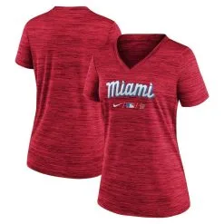 Nike Women's Red Miami Marlins City Connect Velocity Space-Dye V-Neck T-Shirt