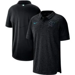 Nike Men's Black Miami Marlins Authentic Collection Team Logo Elite Performance Raglan Polo