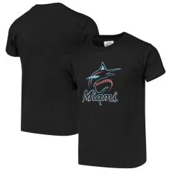 Soft As A Grape Youth Black Miami Marlins Distressed Logo T-Shirt