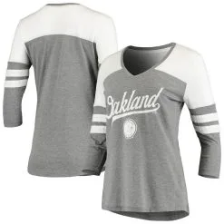 Fanatics Branded Women's Heathered Gray Oakland Athletics Victory Launch 3/4-Sleeve Tri-Blend T-Shirt