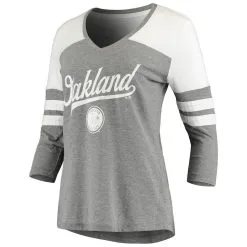 Fanatics Branded Women's Heathered Gray Oakland Athletics Victory Launch 3/4-Sleeve Tri-Blend T-Shirt -Minnesota Twins Shop DSCO1140610099 1927 ALT2