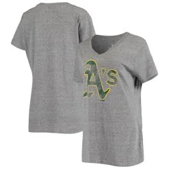 Fanatics Branded Women's Heathered Gray Oakland Athletics Distressed Logo V-Neck Tri-Blend T-Shirt