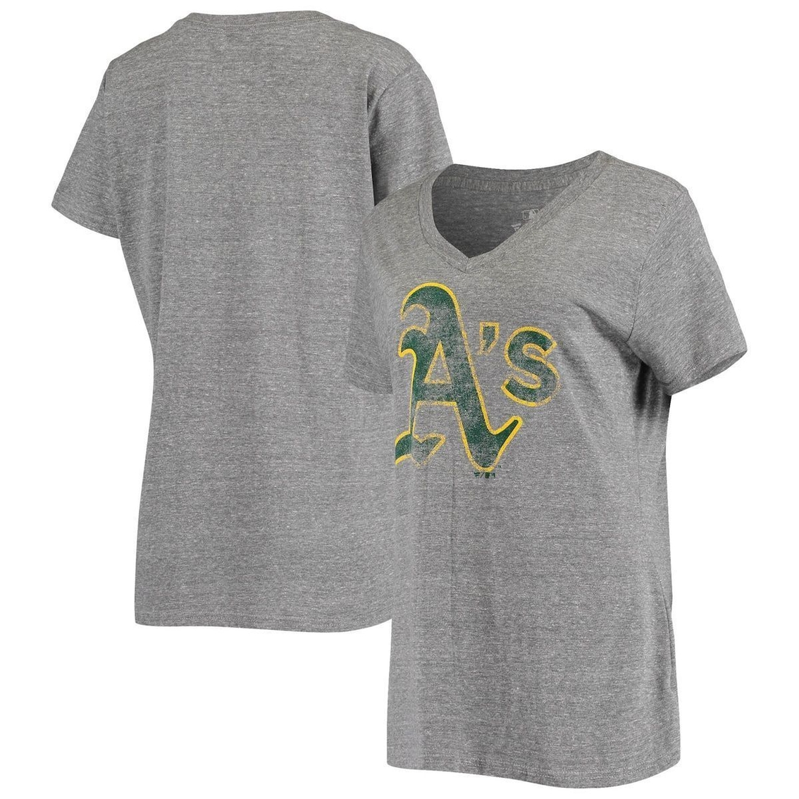 Fanatics Branded Women's Heathered Gray Oakland Athletics Distressed Logo V-Neck Tri-Blend T-Shirt 1 Fanatics Branded Women's Heathered Gray Oakland Athletics Distressed Logo V-Neck Tri-Blend T-Shirt