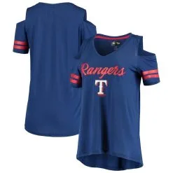G-III 4Her By Carl Banks Women's Royal Texas Rangers Extra Inning Cold Shoulder V-Neck T-Shirt