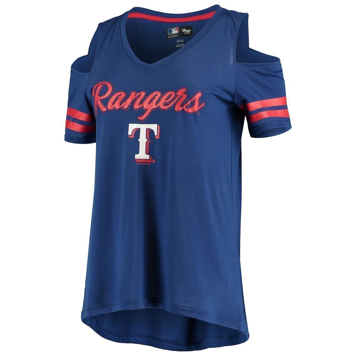 G-III 4Her By Carl Banks Women's Royal Texas Rangers Extra Inning Cold Shoulder V-Neck T-Shirt 3 G-III 4Her By Carl Banks Women's Royal Texas Rangers Extra Inning Cold Shoulder V-Neck T-Shirt - Image 3