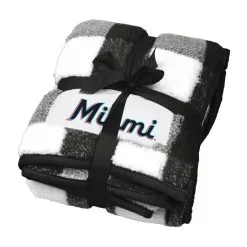 Logo Brands Miami Marlins 50'' X 60'' Buffalo Check Frosty Fleece Blanket