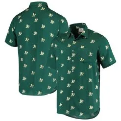 FOCO Men's Green Oakland Athletics Mini Print Logo Button-Up Shirt