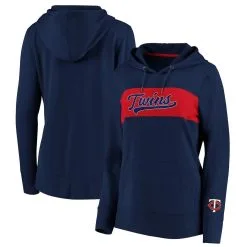 Fanatics Branded Women's Navy Minnesota Twins Tri-Blend Colorblock Pullover Hoodie