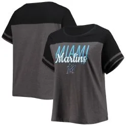 Profile Women's Heathered Charcoal/Black Miami Marlins Plus Size Colorblock T-Shirt