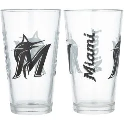 Logo Brands Miami Marlins Two-Pack 16oz. Pint Glass Set