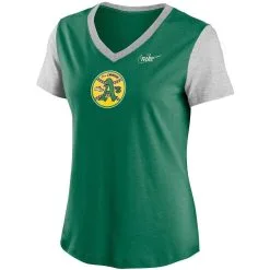 Nike Women's Green/Gray Oakland Athletics Cooperstown Collection Logo Tri-Blend Mid V-Neck T-Shirt -Minnesota Twins Shop DSCO1141402237 2041 ALT2