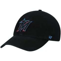 '47 Men's Black Miami Marlins Clean Up Adjustable Hat