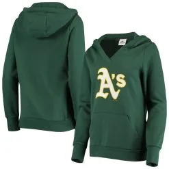 Fanatics Branded Women's Green Oakland Athletics Logo V-Neck Pullover Hoodie