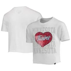 New Era Girls Youth White Minnesota Twins Flip Sequin Heart Crop Top
