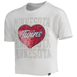 New Era Girls Youth White Minnesota Twins Flip Sequin Heart Crop Top -Minnesota Twins Shop DSCO1141432253 3550 ALT2