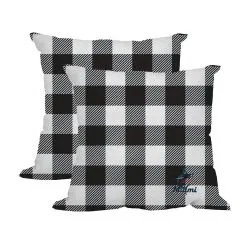 Logo Brands Miami Marlins 2-Pack Buffalo Check Plaid Outdoor Pillow Set