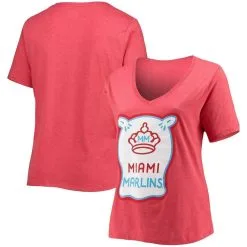 New Era Women's Heathered Red Miami Marlins City Connect Plus Size V-Neck T-Shirt