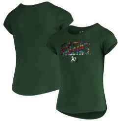 New Era Girls Youth Green Oakland Athletics Flip Sequin T-Shirt