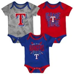 Outerstuff Newborn & Infant Texas Rangers Royal/Red/Heathered Gray Game Time Three-Piece Bodysuit Set