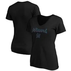Fanatics Branded Women's Black Miami Marlins Team Logo Lockup V-Neck T-Shirt