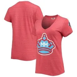New Era Women's Heathered Red Miami Marlins City Connect Cap Logo Tri-Blend V-Neck T-Shirt