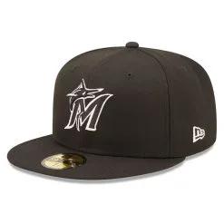New Era Men's Black Miami Marlins Logo 59FIFTY Fitted Hat