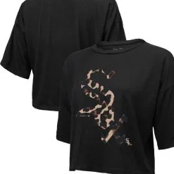 Majestic Threads Women's Threads Black Chicago White Sox Leopard Cropped T-Shirt