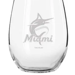 The Memory Company Miami Marlins 15oz. Etched Stemless Glass Tumbler
