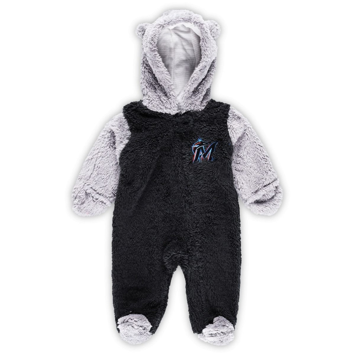 Outerstuff Newborn And Infant Black/Gray Miami Marlins Game Nap Teddy Fleece Bunting Full-Zip Sleeper 2 Outerstuff Newborn And Infant Black/Gray Miami Marlins Game Nap Teddy Fleece Bunting Full-Zip Sleeper - Image 2