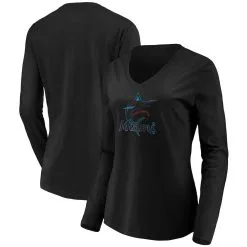 Fanatics Branded Women's Black Miami Marlins Core Team Long Sleeve V-Neck T-Shirt