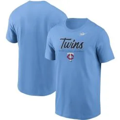 Nike Men's Light Blue Minnesota Twins Cooperstown Collection Wordmark Script Logo T-Shirt