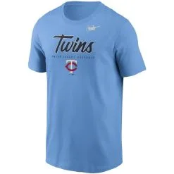 Nike Men's Light Blue Minnesota Twins Cooperstown Collection Wordmark Script Logo T-Shirt -Minnesota Twins Shop DSCO1146832206 1191 ALT2