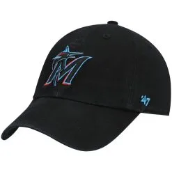 '47 Youth Black Miami Marlins Team Logo Clean Up Adjustable Hat