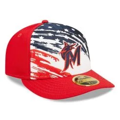 New Era Men's Red Miami Marlins 2022 4th Of July Low 59FIFTY Fitted Hat -Minnesota Twins Shop DSCO1148302068 2910 ALT3
