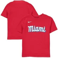 Nike Preschool Red Miami Marlins City Connect Wordmark T-Shirt
