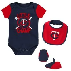 Outerstuff Newborn & Infant Navy/Red Minnesota Twins Little Champ Three-Pack Bodysuit Bib & Booties Set