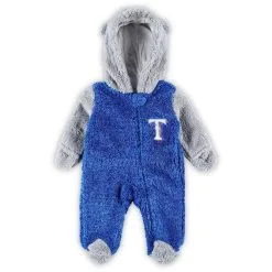 Outerstuff Newborn And Infant Royal/Gray Texas Rangers Game Nap Teddy Fleece Bunting Full-Zip Sleeper
