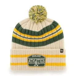 '47 Men's Natural Oakland Athletics Home Patch Cuffed Knit Hat With Pom