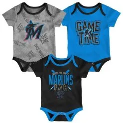 Outerstuff Newborn & Infant Miami Marlins Black/Blue/Heathered Gray Game Time Three-Piece Bodysuit Set